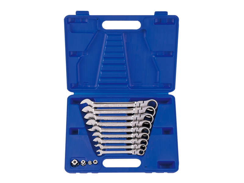 Набор комбинированных трещоточных ключей, 8-19 мм, кейс, 13 предметов 