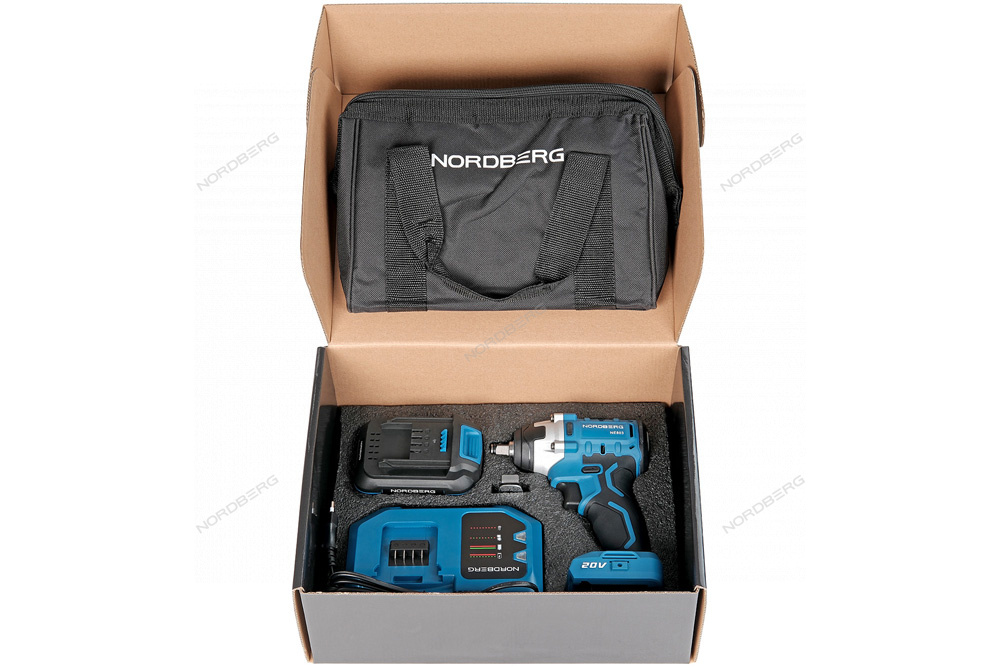 Гайковерт аккумуляторный, 1/2", 20В, 300Нм с 4A акк. и зар. уст-вом 4A, в чехле