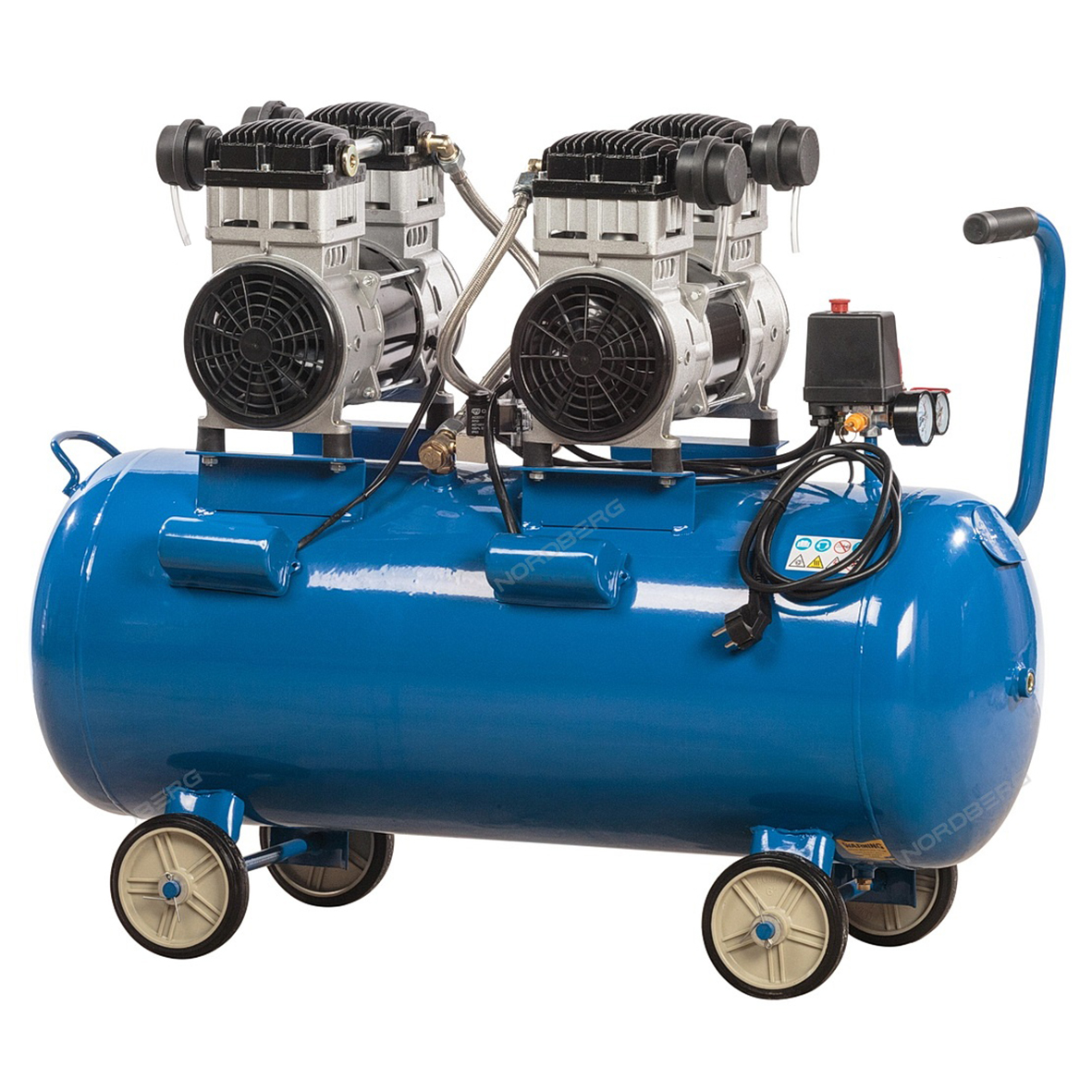 Компрессор поршневой безмасляный, объем 100 л. 400 л/мин