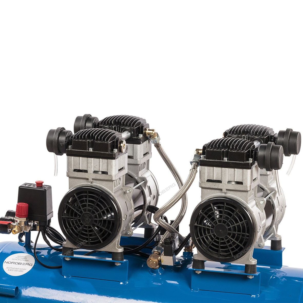 Компрессор поршневой безмасляный, объем 100 л. 400 л/мин