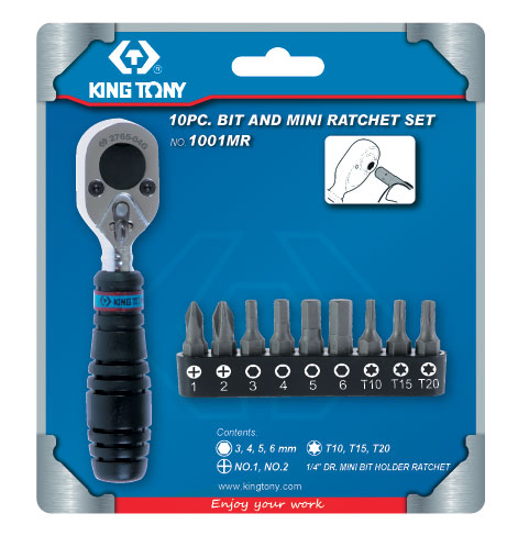 Набор вставок (бит) с трещоткой 1/4;, TORX, HEX, PH, 10 предметов KING TONY 1001MR