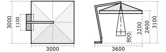 Зонт профессиональный 3х3 м Pompei Braccio