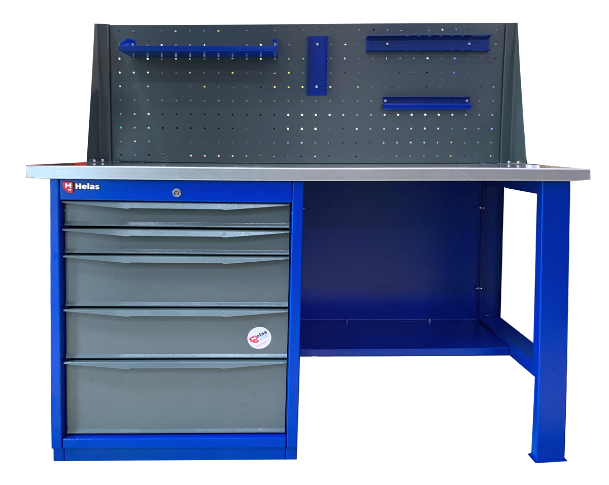 Верстак Helas однотумбовый с экраном 5 полок 1500 мм