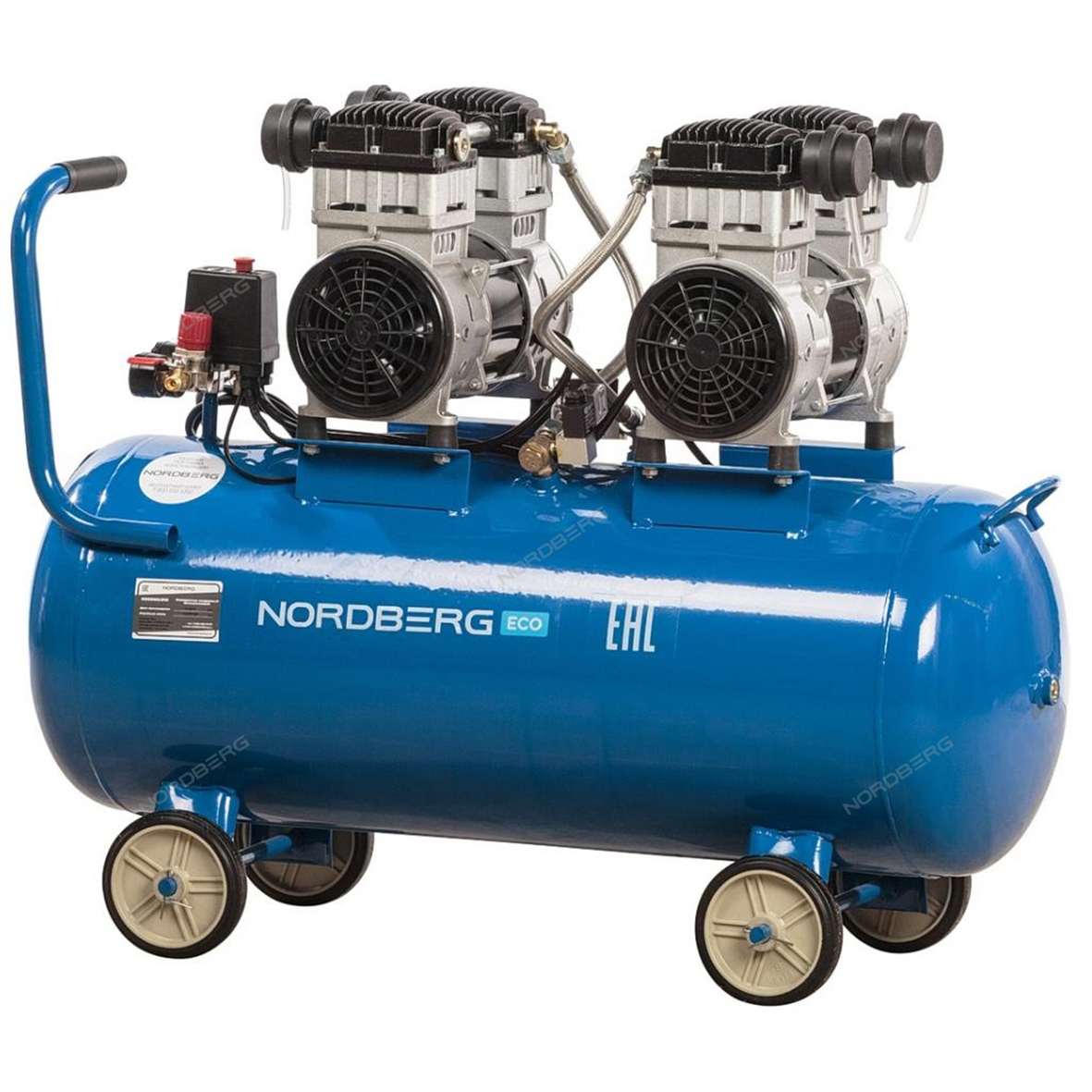 Компрессор поршневой безмасляный, объем 100 л. 400 л/мин