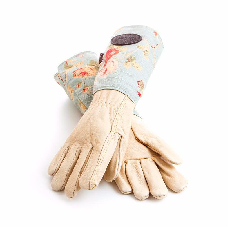 Перчатки садовые из кожи и льна, английский цветочный принт