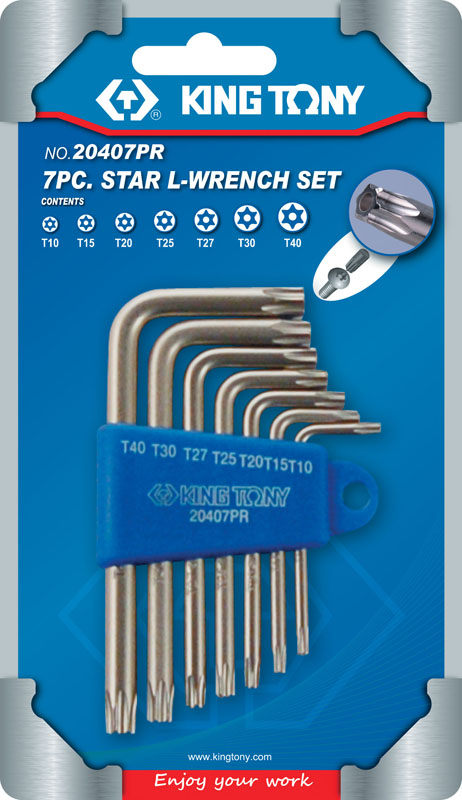Набор Г-образных TORX, T10-T40, короткие с отверстием, 7 предметов 