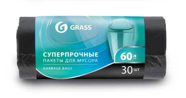 Мешок для мусора ПНД в рулоне 60л. 65*55 8 мкр., черный, рул. 30 шт