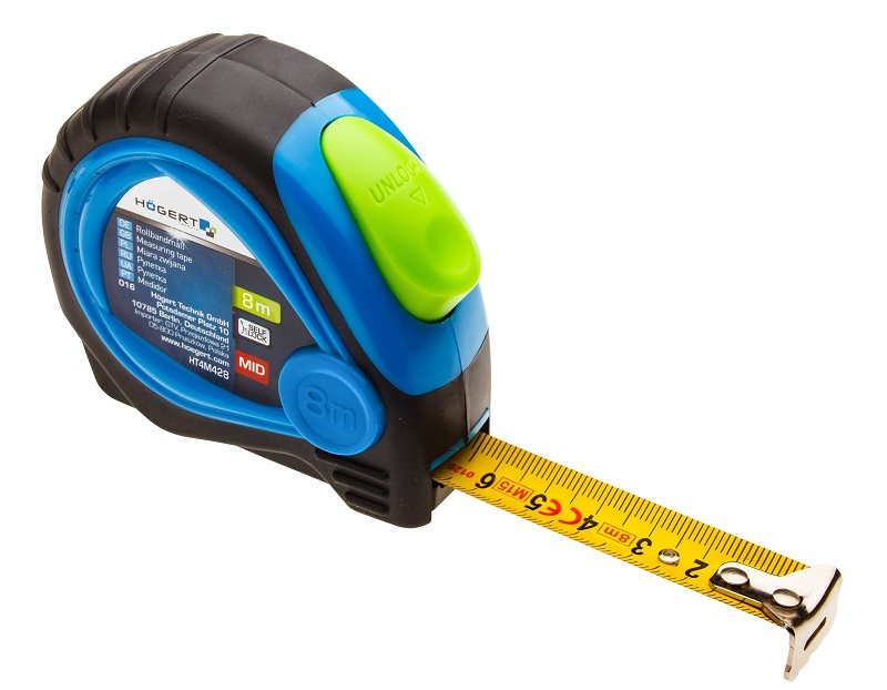 Рулетка 8 м, 25 мм, MID,  c магнитом, покрыта нейлоном, стопор ленты