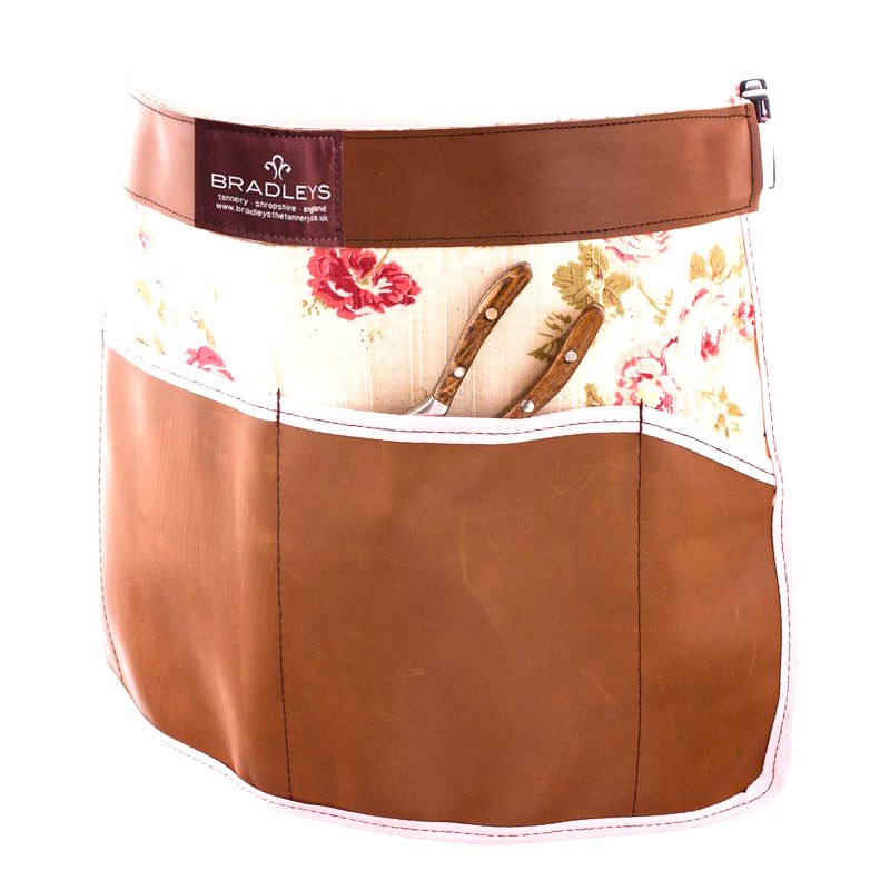 Фартук садовый кожаный на поясе с цветочным принтом "Ann" 