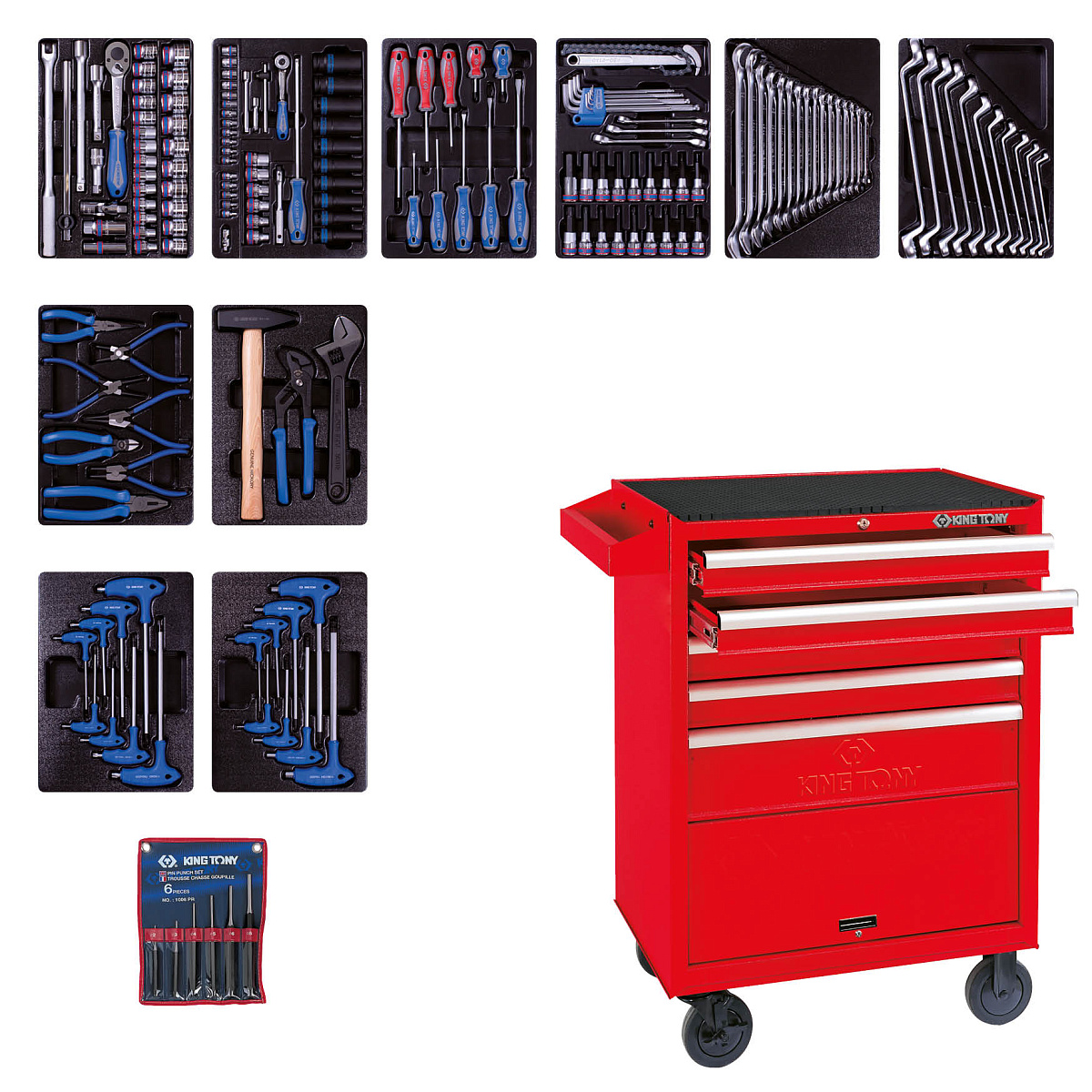 Тележка красная с набором инструментов 5 полок 173 предмета