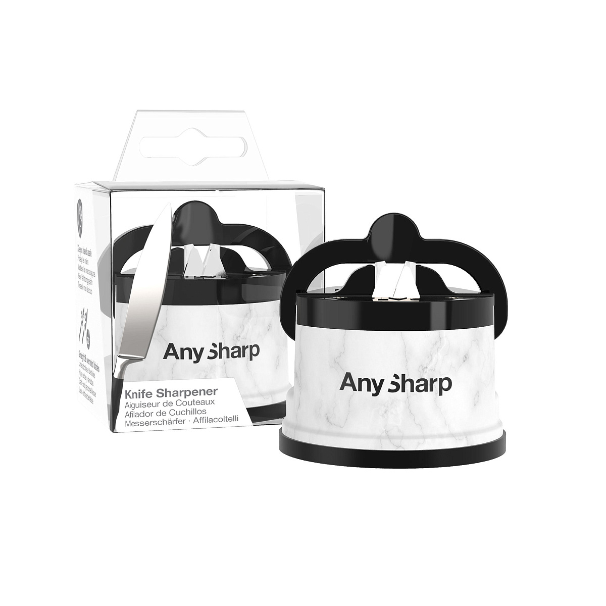 Точилка для ножей AnySharp ELITE пластиковый корпус матовый белый, принт мрамор