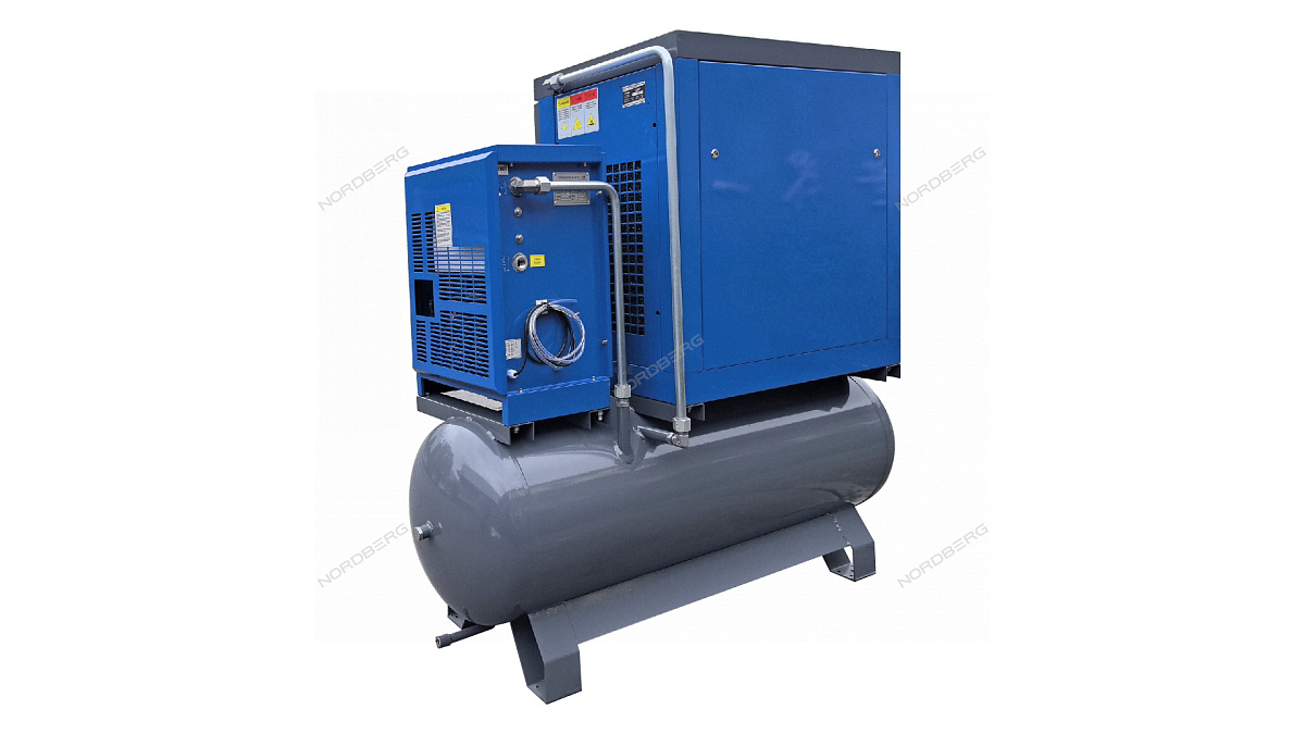 Компрессор винтовой, 15 кВт, 10 бар, 2150 л/мин, ресивер 410 л, IP23, осушитель