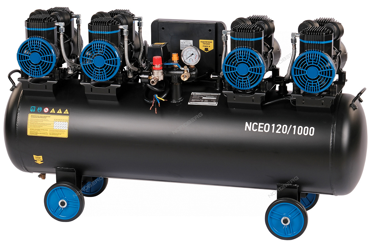 Компрессор безмасляный 380 В, ресивер 120 л, 1000 л/мин