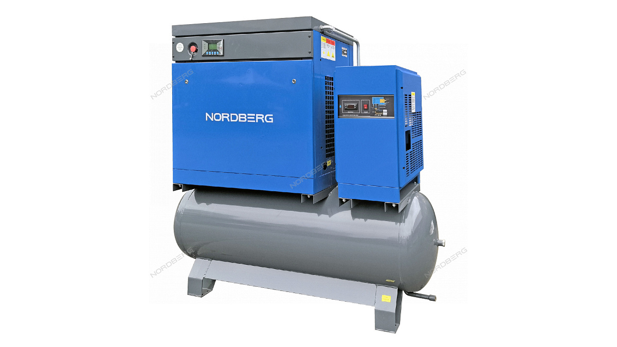 Компрессор винтовой, 15 кВт, 10 бар, 2150 л/мин, ресивер 410 л, IP23, осушитель