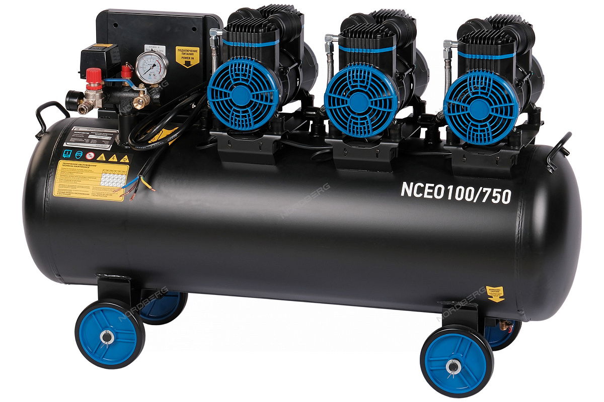 Компрессор безмасляный 380 В, ресивер 100 л, 750 л/мин
