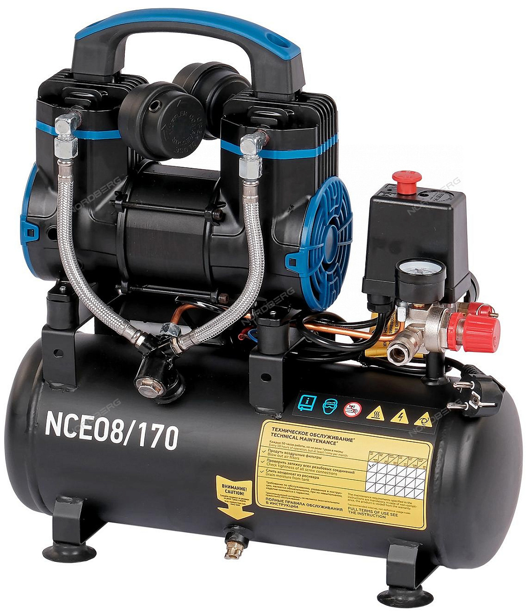 Компрессор безмасляный 220 В, ресивер 8 л, 170 л/мин