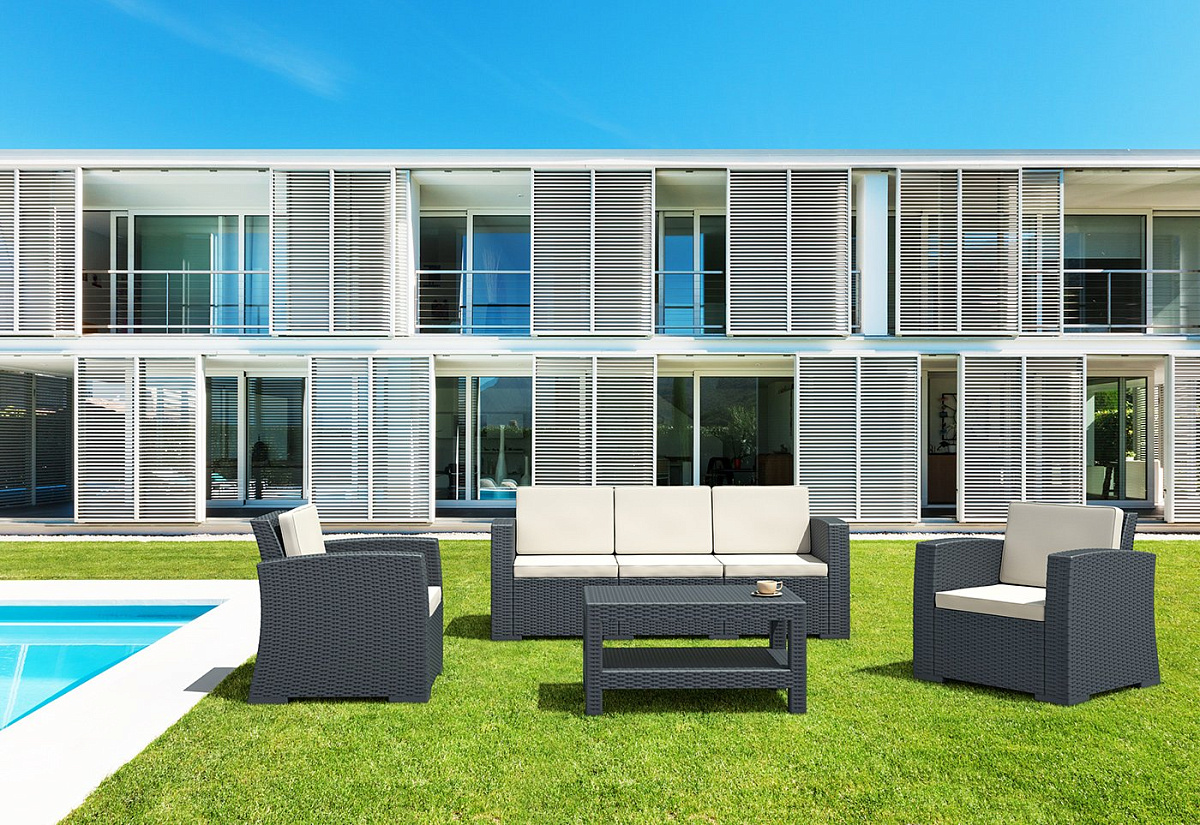 Диван пластиковый плетеный двухместный с подушками Monaco Lounge