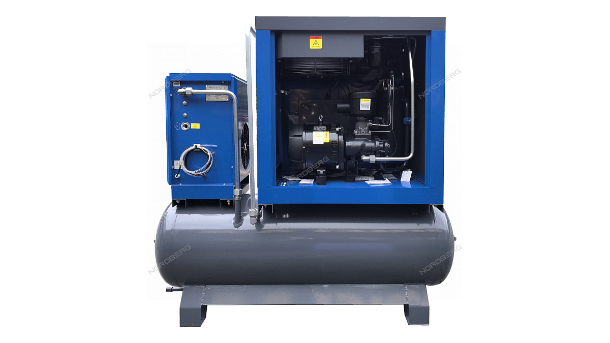 Компрессор винтовой, 15 кВт, 10 бар, 2150 л/мин, ресивер 410 л, IP23, осушитель
