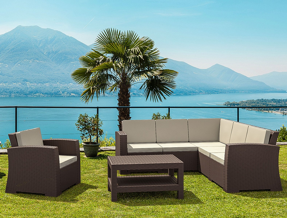 Диван пластиковый плетеный угловой с подушками Monaco Lounge Corner