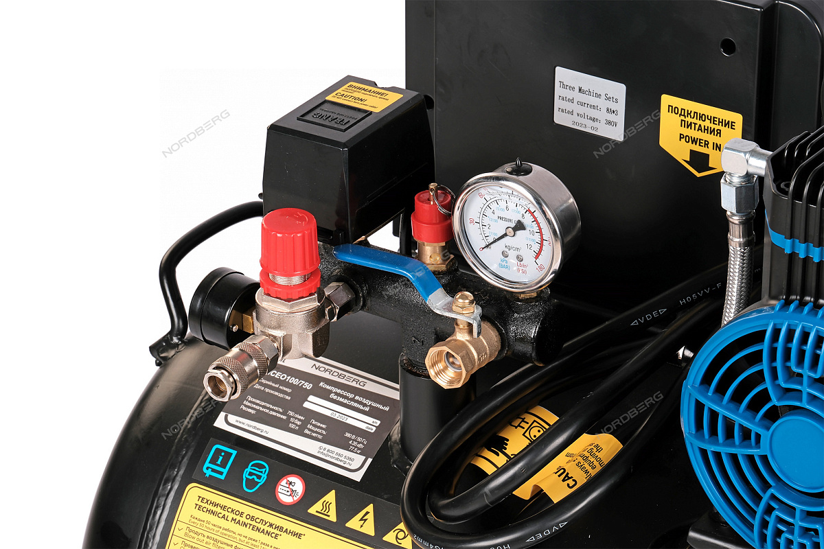 Компрессор безмасляный 380 В, ресивер 100 л, 750 л/мин