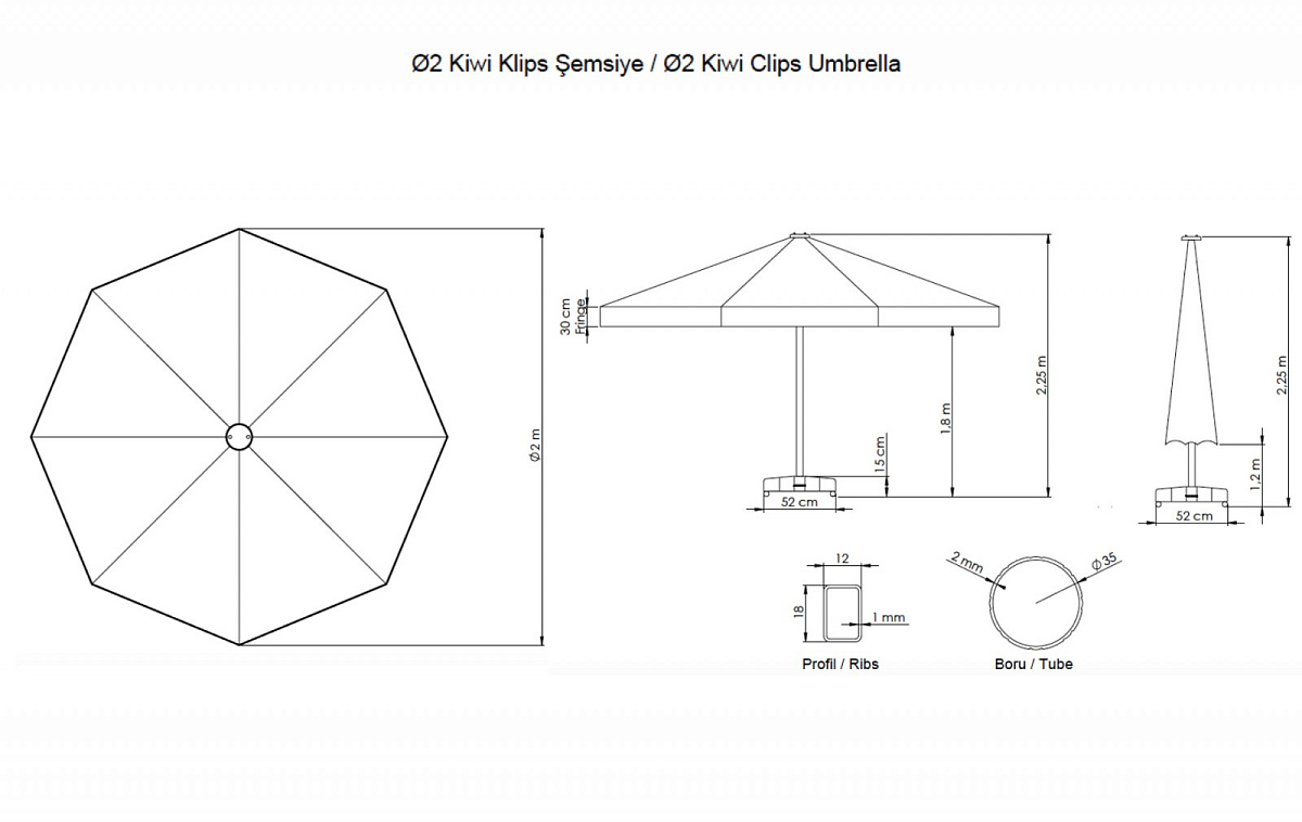 Зонт пляжный профессиональный Kiwi Clips