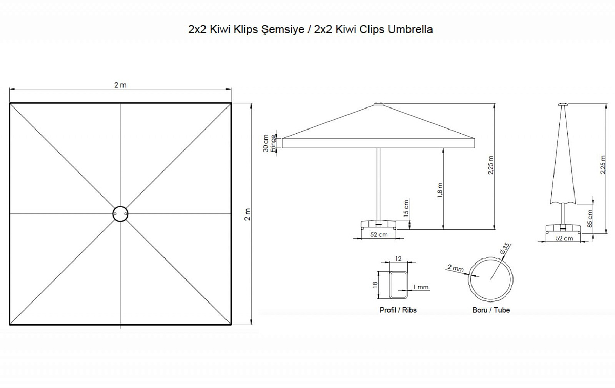 Зонт пляжный профессиональный Kiwi Clips