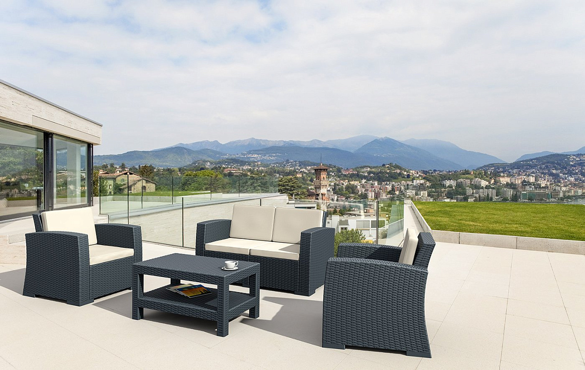 Диван пластиковый плетеный двухместный с подушками Monaco Lounge