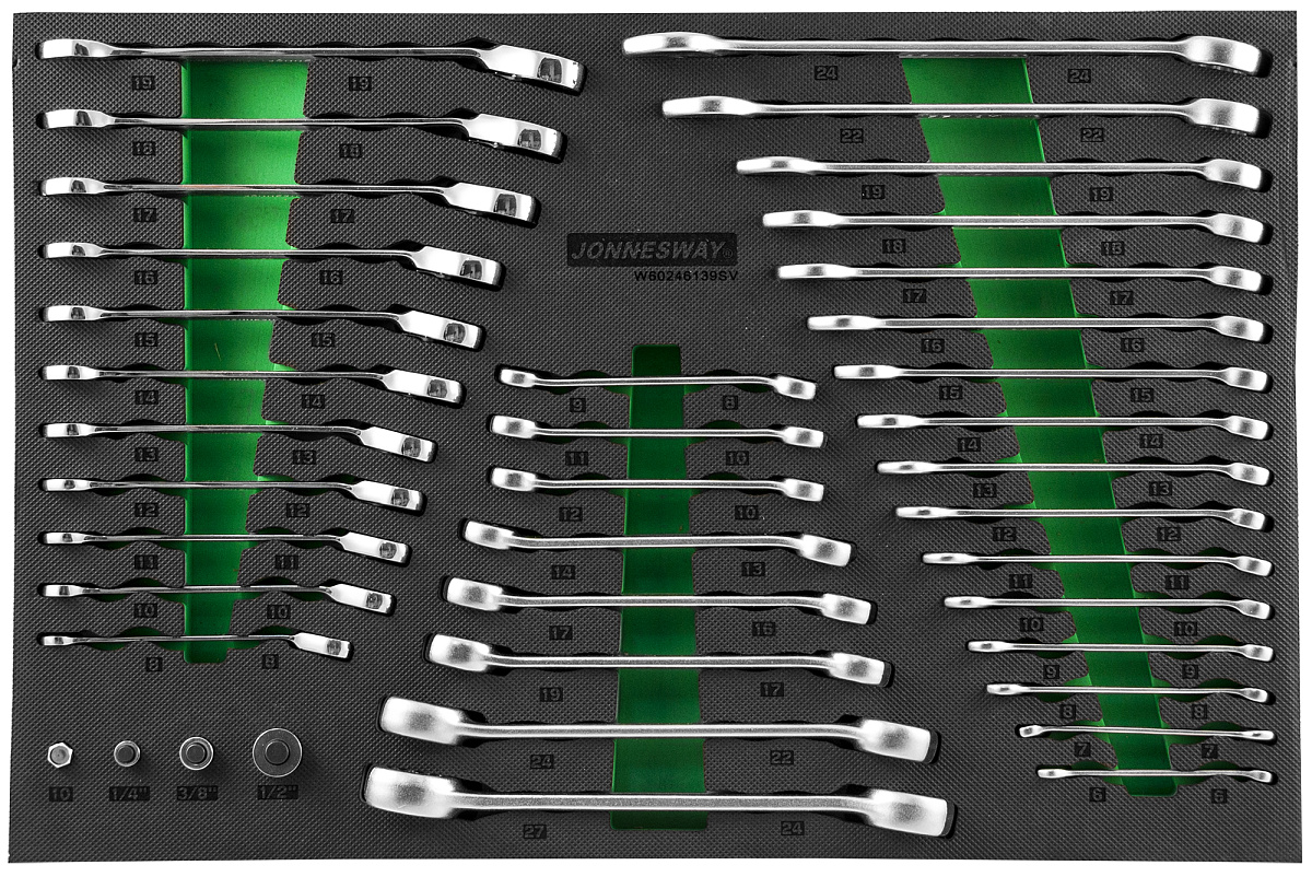 Набор трещоточных с реверсом комбинированных ключей и 1/4"DR, 3/8"DR, 1/2"DR адаптеров