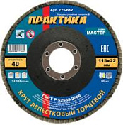 Круг лепестковый шлифовальный ПРАКТИКА 115 х 22 мм Р  40 (1шт.) , серия Мастер Практика  775-662