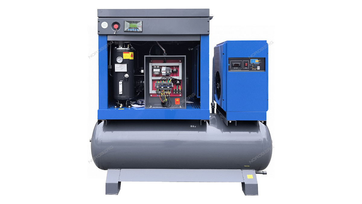 Компрессор винтовой, 15 кВт, 10 бар, 2150 л/мин, ресивер 410 л, IP23, осушитель