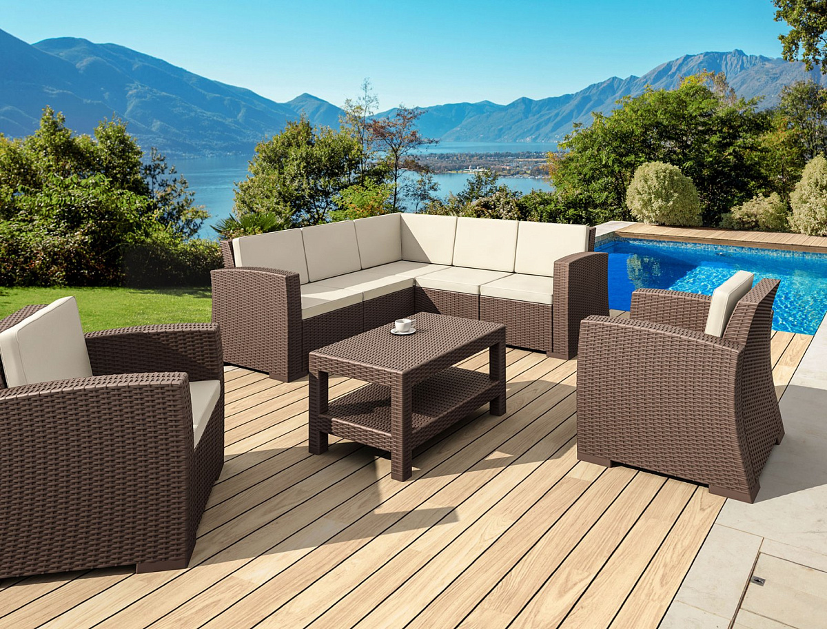 Диван пластиковый плетеный угловой с подушками Monaco Lounge Corner