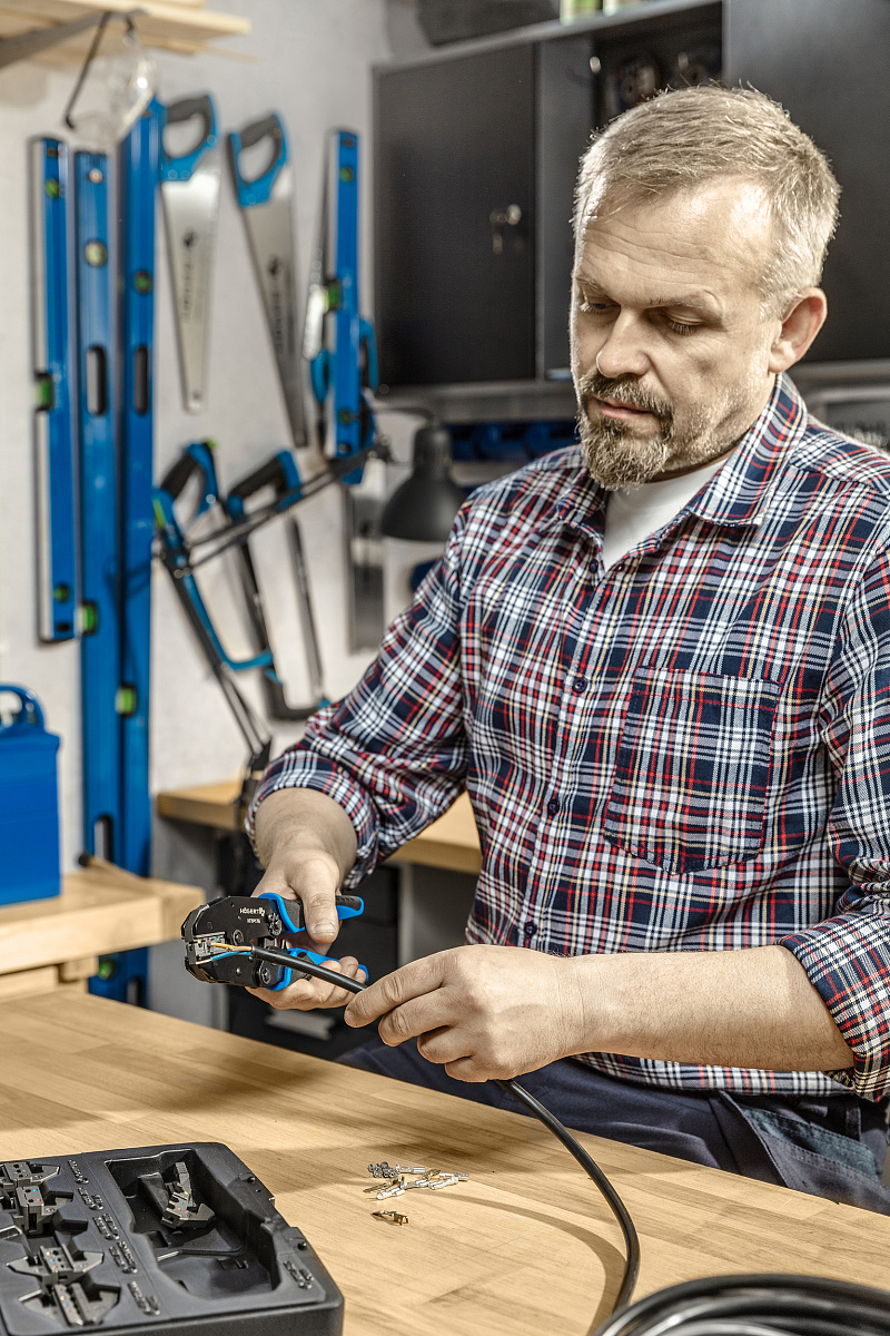 Пресс- клещи для обжима проводов со сменными матрицами, 6 шт.