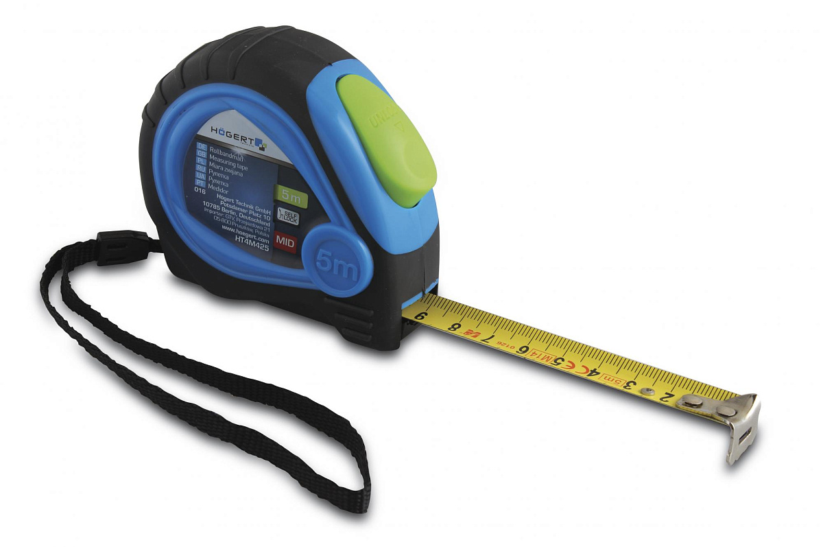 Рулетка 5 м, 19 мм, MID, покрыта нейлоном, стопор ленты