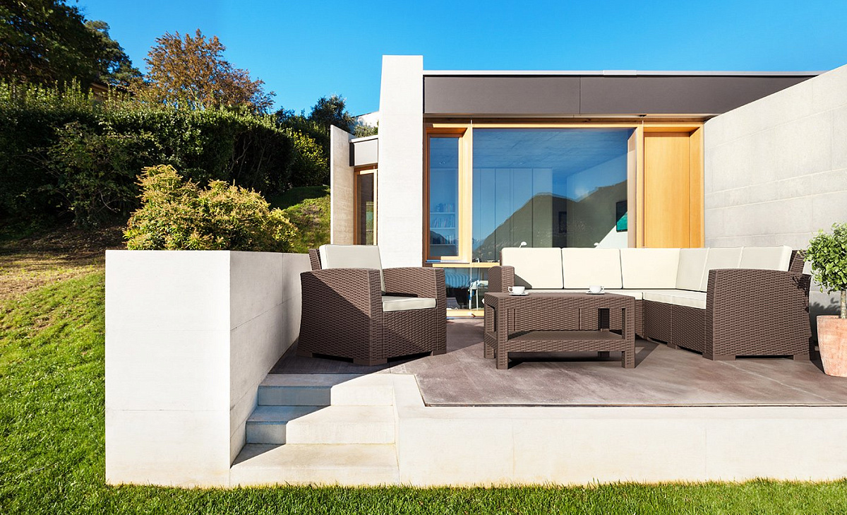 Диван пластиковый плетеный угловой с подушками Monaco Lounge Corner