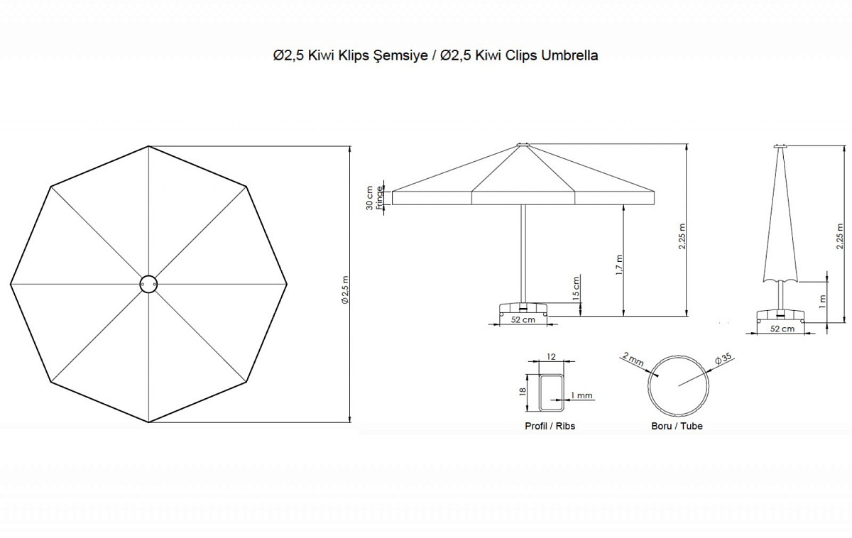 Зонт пляжный профессиональный Kiwi Clips