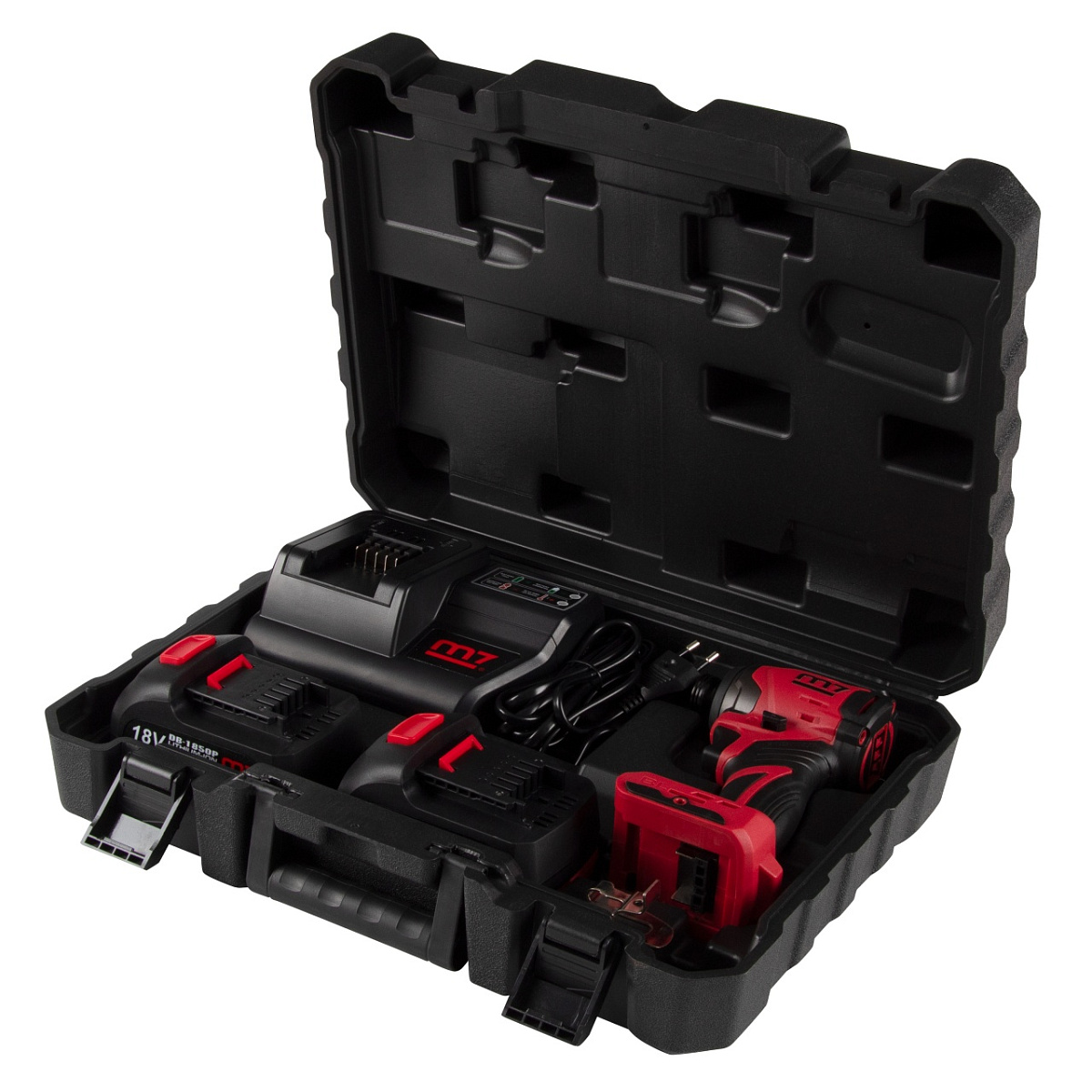 Аккумуляторный шуруповерт, ударный, 18 В, 4 предмета, кейс