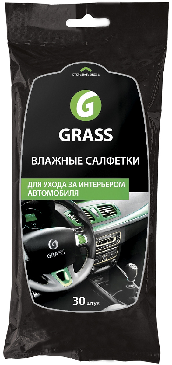 Салфетка влажная д/ухода за интерьером авто GRASS