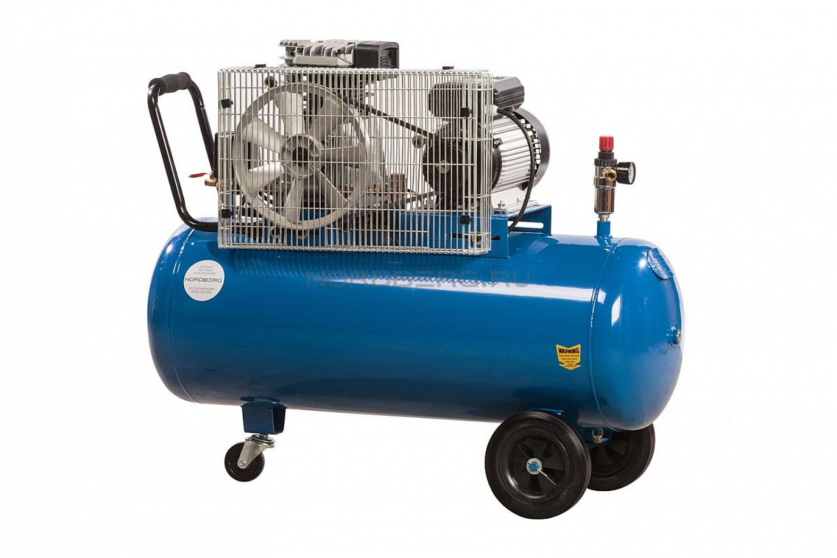 Компрессор поршневой с ременным приводом, объем 100 л.