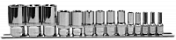 Набор головок торцевых глубоких 1/4", 3/8", 1/2"DR на держателе, внешний TORX, E4-E24, 14 предметов Ombra  910714