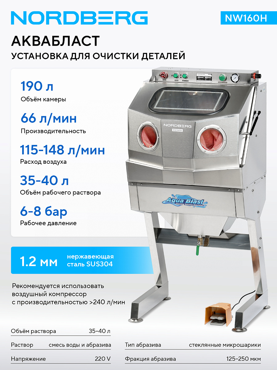 Установка из нержавеющей стали для мойки деталей, аквабласт