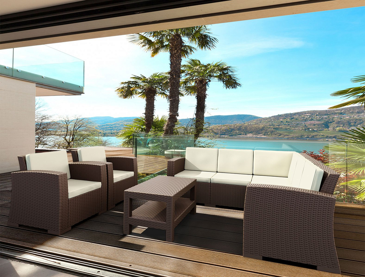 Диван пластиковый плетеный угловой с подушками Monaco Lounge Corner