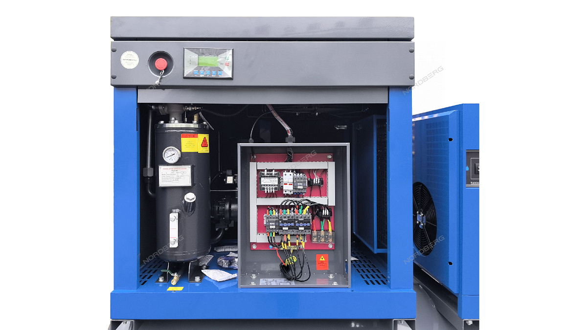 Компрессор винтовой, 15 кВт, 10 бар, 2150 л/мин, ресивер 410 л, IP23, осушитель