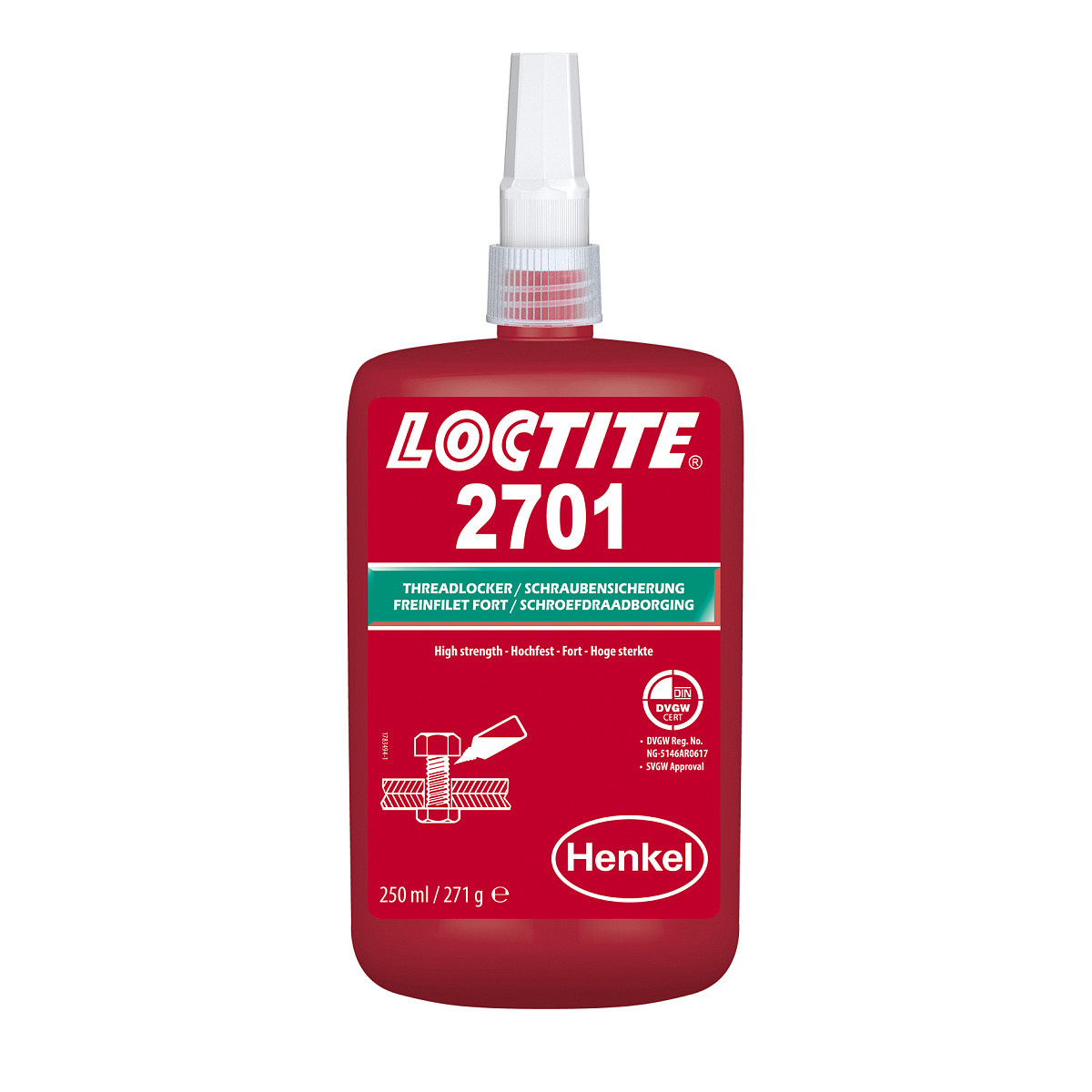 Loctite 2701 Резьбовой фиксатор высокой прочности для неактивных металлов, 250 мл